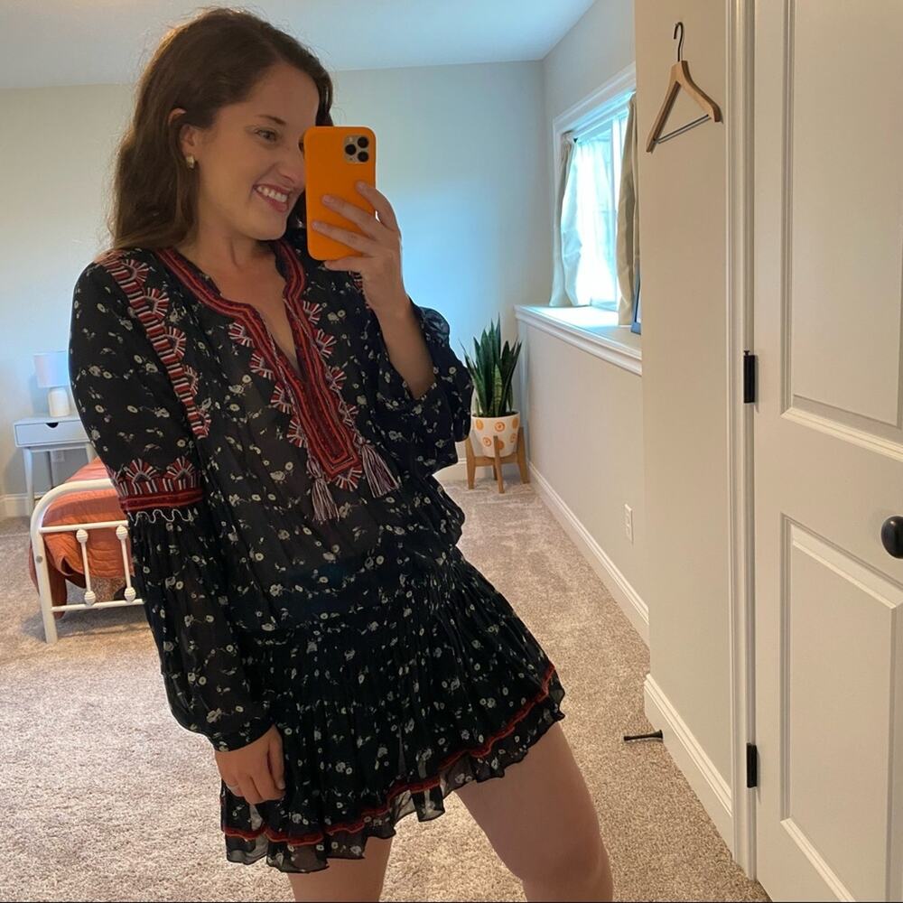 Ulla Johnson Black Red Silk Embroidered Mini Dress 2 - Picture 2 of 15